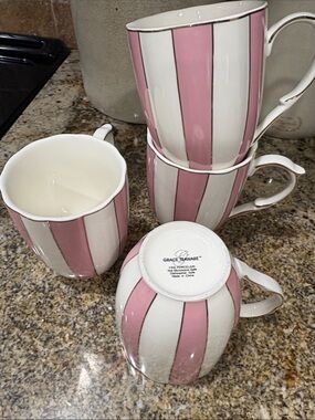 Grace Teaware Pink & White Striped Porcelain Mug